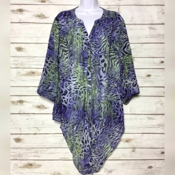 Hi-Lo Abstract Animal Print Blouse Top Roz & Ali - Picture 3 of 7